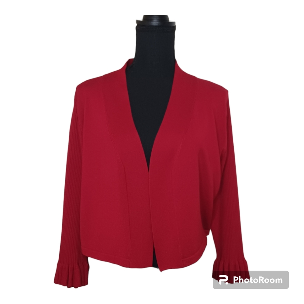 Vila Milano Cotton Blend Open Front Cropped Cardigan Sweater Women's Sz Med Red